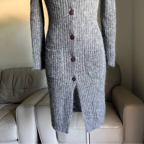 Moda International Italian Sz XS Mohair Blend Cable Knit Long Buttoned Cardigan - Picture 5 of 17